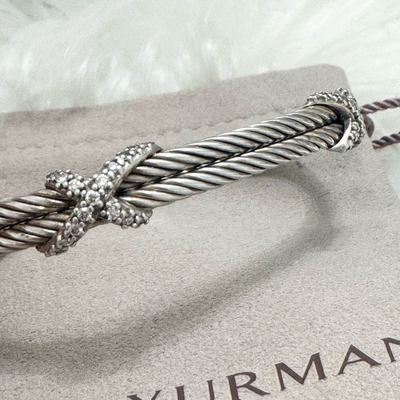 David Yurman .925 Double Diamond Crossover X Double Cable Bracelet - Picture 9 of 10